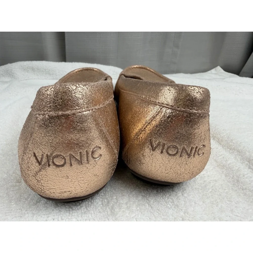 Vionic Debbie Metallic Rose Gold Leather driving Loafer Orthotic Flats Womens 9